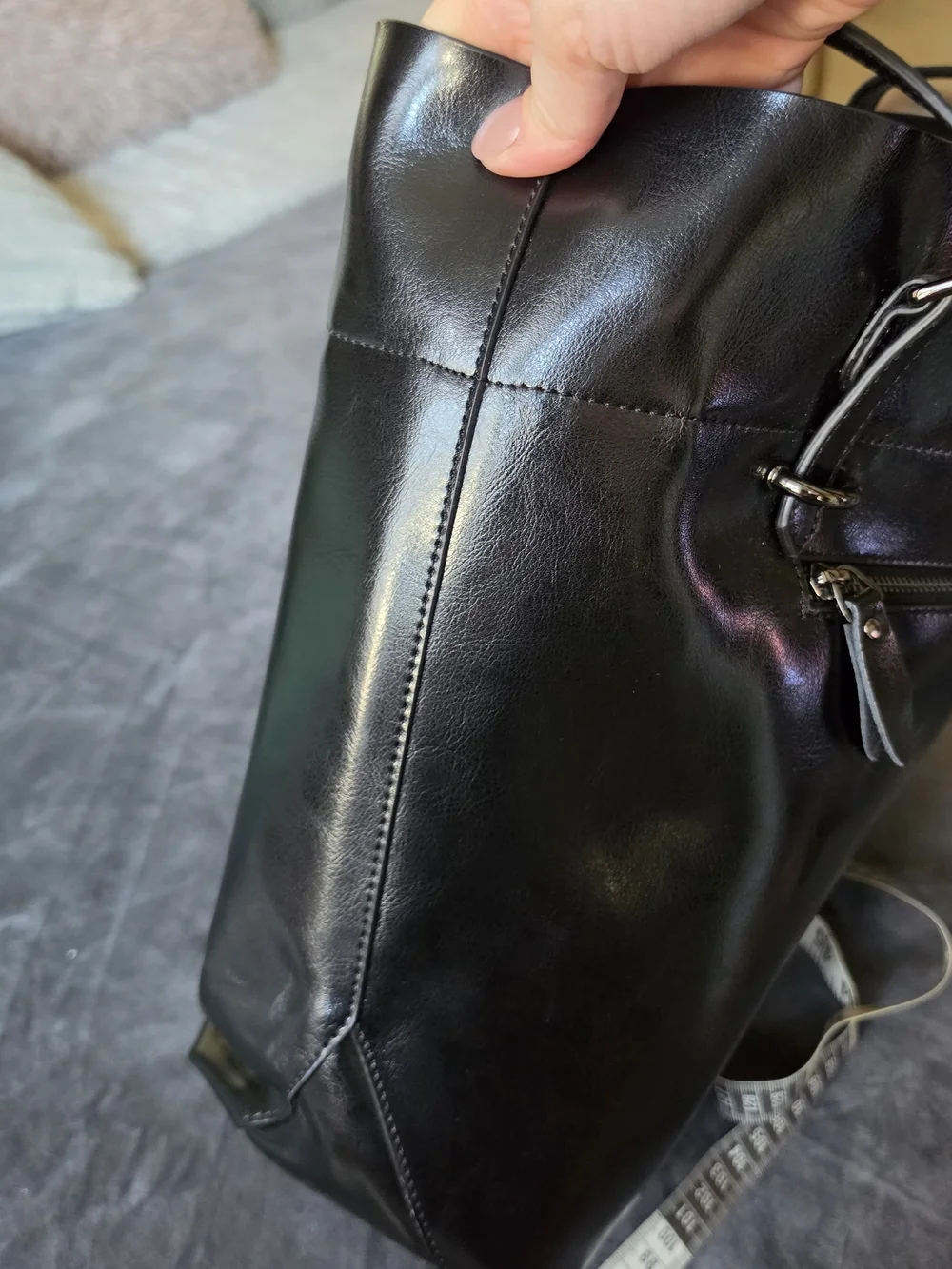 Polished Black Leather Tote - Everyday Work Bag